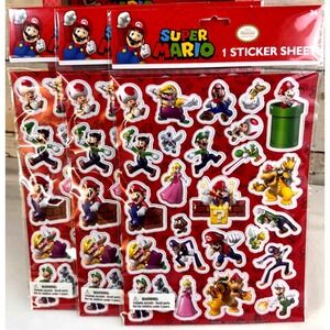 Nintendo Super Mario Sticker Sheet Lot 3 Kids Party Favor Luigi Bowser Peach Red